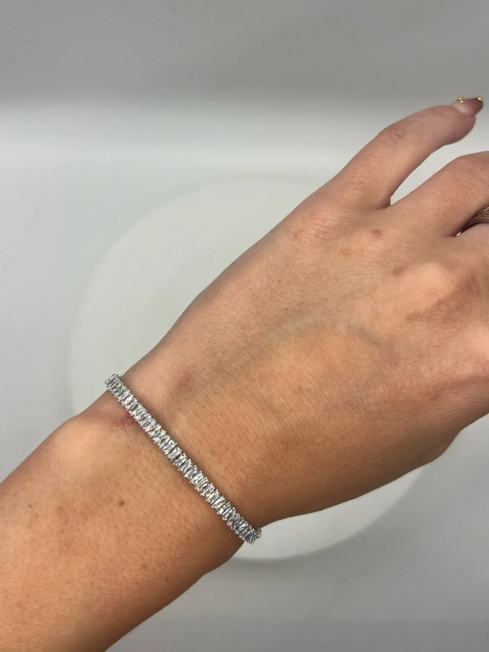 249. White Gold Plated Triple A Baguette CZ Bracelet 6 1/2” - 7”